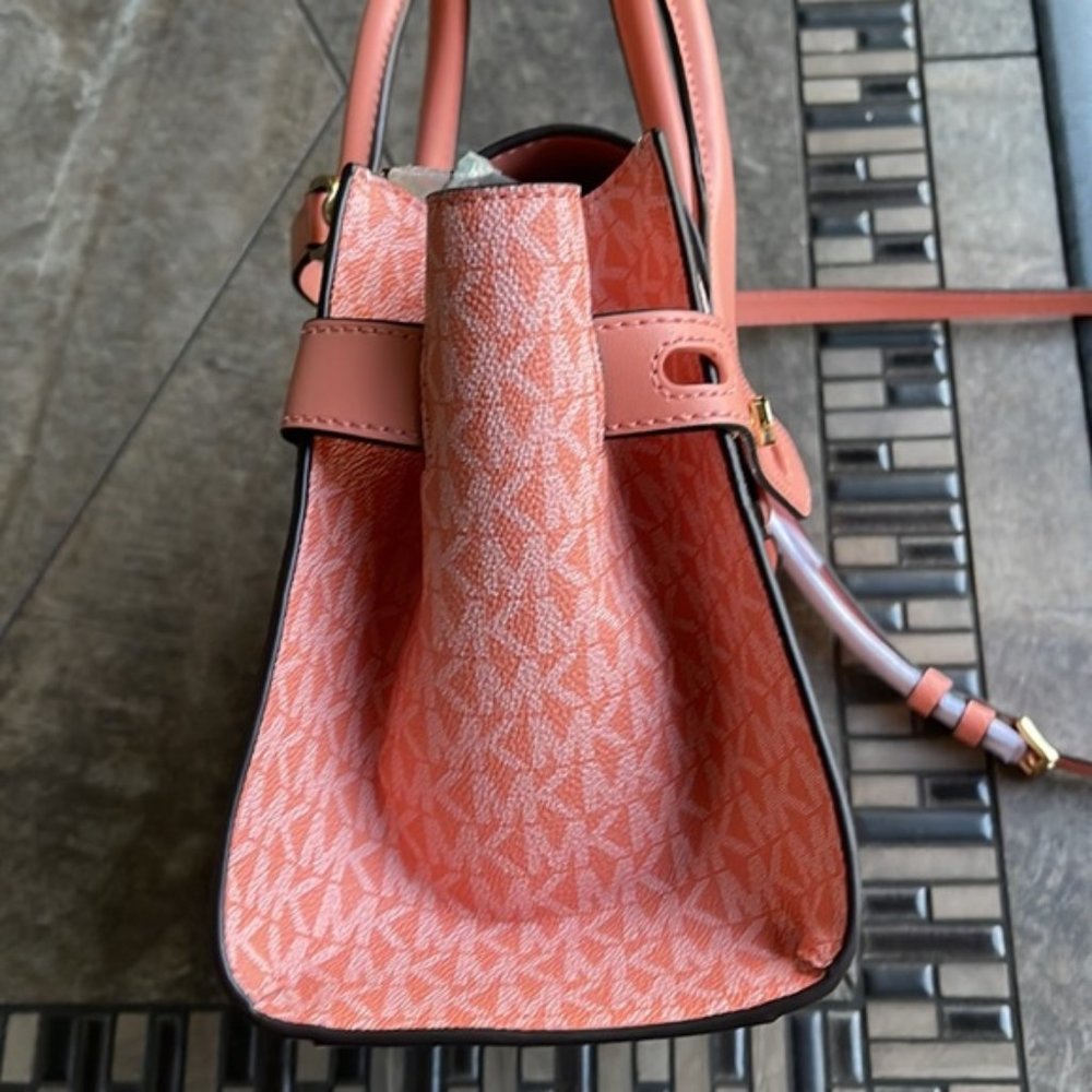 Michael Kors Carmen Medium Color-Block Logo Flap Satchel Sherbert - Picture 13 of 16